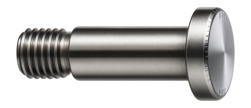 Stainless steel shoulder screw with a precision ground shaft for robotics assembly.