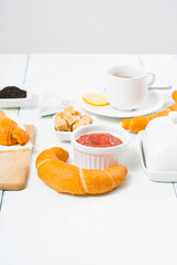 breakfast on white wood table