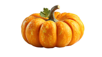 Bright orange Halloween pumpkin with smooth skin and stem, isolated on white background