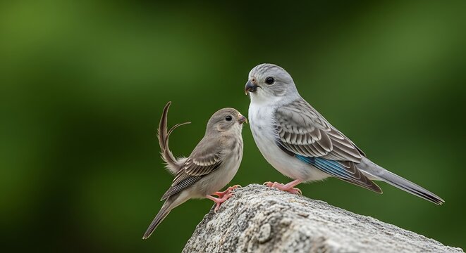 Two Parakeets Perched on a Branch.