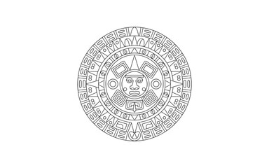 Aztec Calendar Stone Line Art: Ancient Symbolism and Cultural Heritage Illustration for Coloring Books and Educational Resources on Indigenous Mesoamerican History