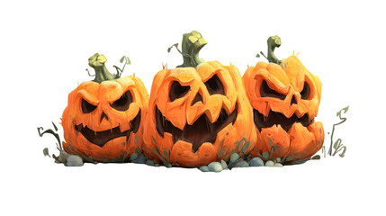 Cartoon-style Halloween pumpkins with spooky carved faces, isolated on white background
