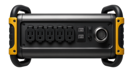 High-capacity gas generator with multiple AC outlets for outdoor events.