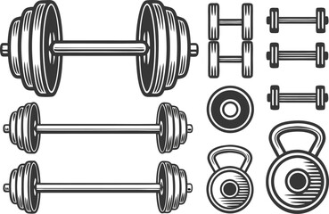 Collection Of Vintage Style Dumbbells And Weights barbell