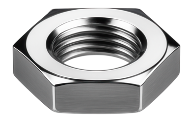 Thin hex nut for use in tight spaces within electronic devices.