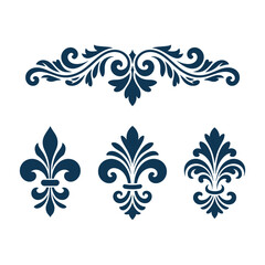 Elegant Fleur De Lis Vector Designs and Ornamental Elements for Creative Projects and Design Applications Featuring Royal Blue Accents