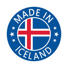 Obraz premium Iceland Made in Stamp in circle with flag Vector template on white background