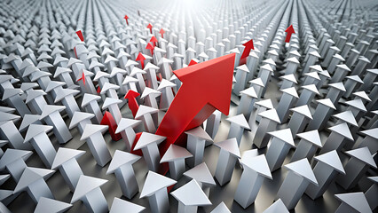 Fototapeta premium Minimalist red arrow breaking through a sea of money futuristic finance concept