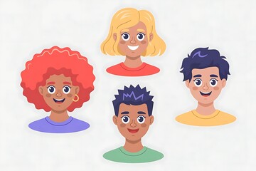 Diverse Young People Avatars Cartoon Characters Vector Illustration Colorful Hair Styles Happy Faces User Profile Icons Flat Design Set