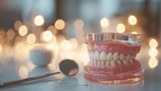 Dental model in a clear display case