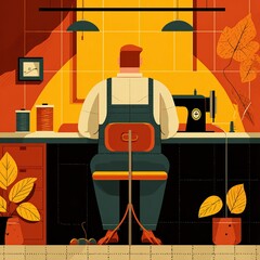 Creative Workspace with Sewing Machine and Artist in Bright Room