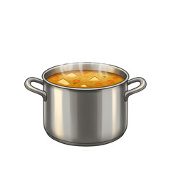 Delicious Homemade Soup in a Silver Pot Culinary Illustration on transparent background