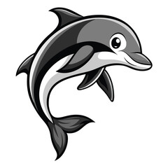 Elegant black and white dolphin silhouette illustration perfect for marine themes and aquatic designs