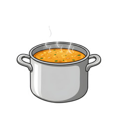 Pixel Art Soup 8bit Hot Broth in Pot Digital Food Illustration on transparent background