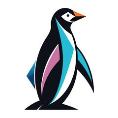 Abstract penguin silhouette design with colorful geometric elements and clean lines