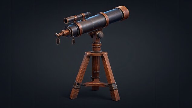 Antique telescope on wooden tripod