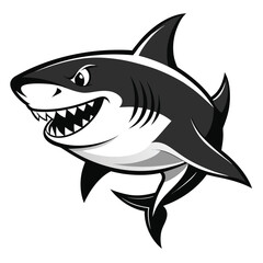 Obraz premium Striking black and white shark illustration with bold lines and dynamic pose