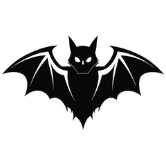 Black and white silhouette of a flying bat with spread wings ideal for halloween or spooky themes