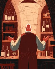 Cozy Bar Scene with Bartender in Rustic Setting