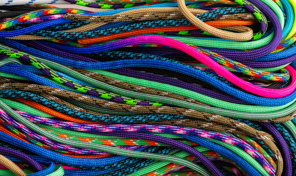 Close up of Multicolored Paracords in Various Sizes and Colors