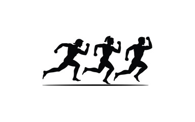 Black Silhouette Illustration of Three Runners Competing in a Race, Illustrating Speed, Stamina, and Physical Excellence in Sports and Athletics in Minimalist Design