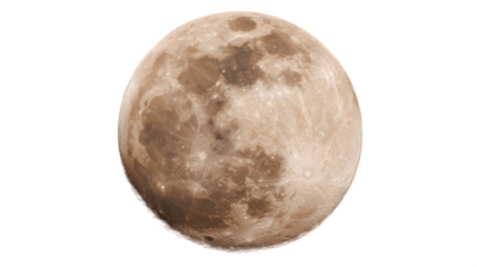 Full glowing moon digital art illustration, isolated on white background