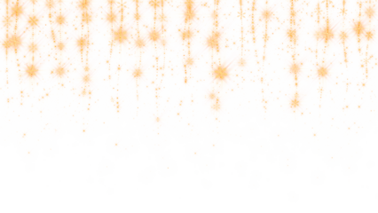 new year and christmas golden snowflakes string lights with gold shiny glitter stars on transparent background, png holiday social media design element