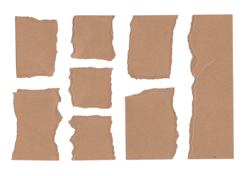 Brown torn paper on white background showing texture and shape