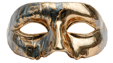Golden Halloween mask with shiny metallic surface, AI generated, isolated on white background