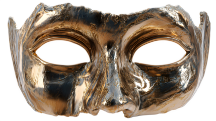 Golden Halloween mask with shiny metallic surface, AI generated, isolated on white background