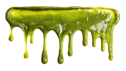 Green slime splat dripping goo texture for Halloween theme, isolated on white background