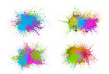 Colorful splashes of powder paint create vibrant patterns