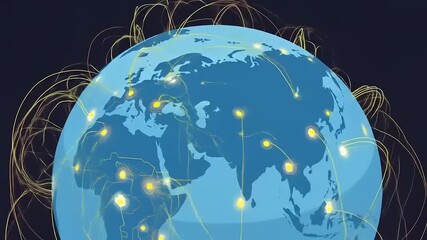 Global network connections illustrated on a blue globe with light trails representing data flow - Powered by Adobe