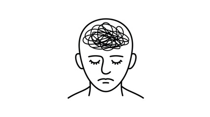 Tangled Mind: A Minimalist Illustration Representing Mental Health Struggles, Confusion, and Anxiety with Overthinking, Stress, and Difficulties Concentrating, Showing Inner Turmoil