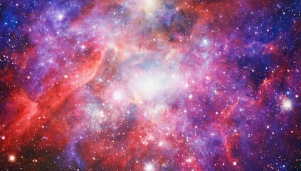 Obraz premium A spectacular view of the cosmic nebula, showing a vivid play of red, blue and purple hues. The picture captures the unearthly beauty of space, creating fascinating celestial picture.