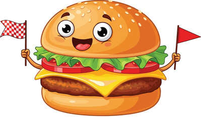 Cute Cheeseburger Character with Smiling Face Vector 2