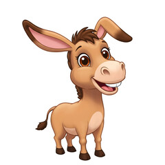 Cute Cartoon Donkey Happy Illustration for Kids on transparent background