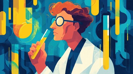 Scientist Analyzing Chemical Samples in Colorful Laboratory Environment