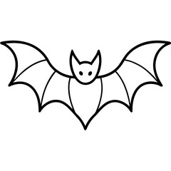 Simple black and white outline drawing of a cute bat in silhouette for halloween