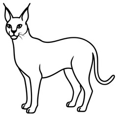 Elegant oriental shorthair cat standing profile view simple line drawing silhouette