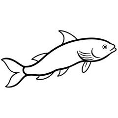 Simple black and white outline illustration of a fish swimming in silhouette