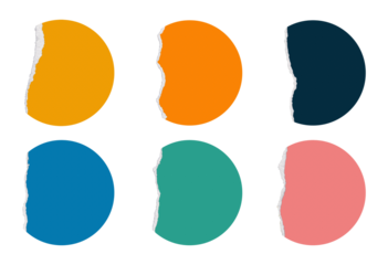 Colorful circular shapes with bite marks displayed in a grid layout