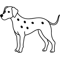 Simple outline illustration of a dalmatian dog with black spots standing profile silhouette