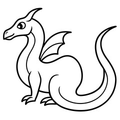 Cute cartoon dragon with wings and a long tail sitting down silhouette