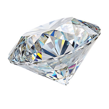 A brilliant cut diamond gemstone sparkles with crisp reflections isolated on a plain transparent background for jewelry marketing.