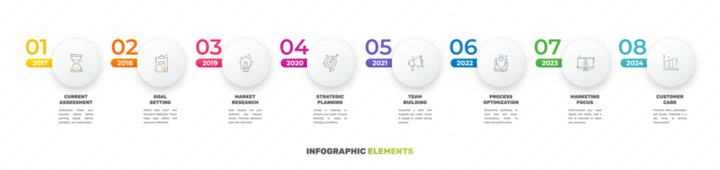 Vector template circle infographics. Business concept with 8 options and parts. Eight steps for content, flowchart, timeline, levels