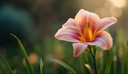 Fototapeta premium Soft pink lily in garden sunlight