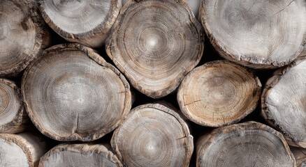 Stacked wood logs close-up