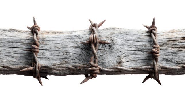 Haunted fence with eerie spikes and rustic wood texture, isolated on white background