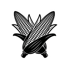 Vector art of two crossed ears of corn with husks, a simple black and white vector illustration for agricultural or food designs